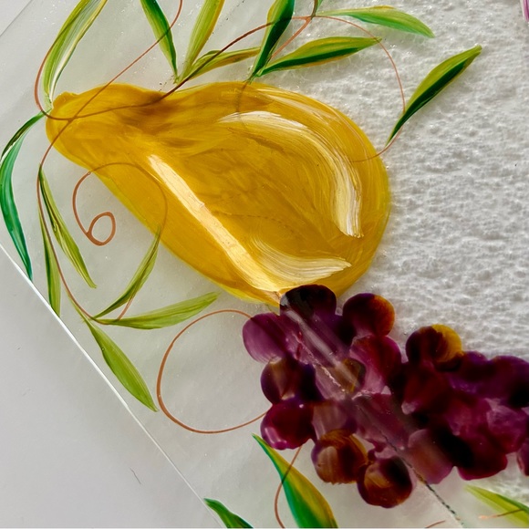 Art Glass Hand Painted & Signed Square Platter - Picture 3 of 6